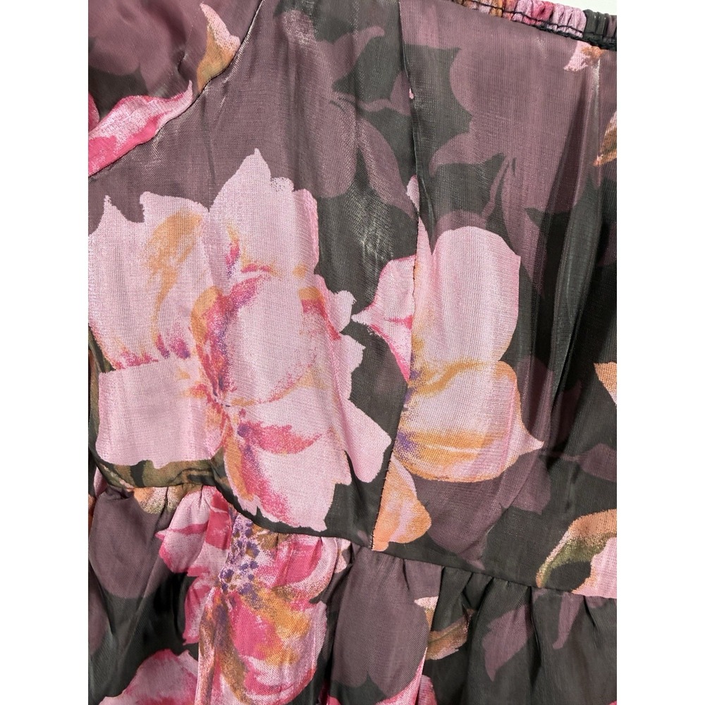 Thirty/Thirty LA Pink Plum Floral Sheer Blouse Smocked Milkmaid Cottagecore M - Picture 4 of 8